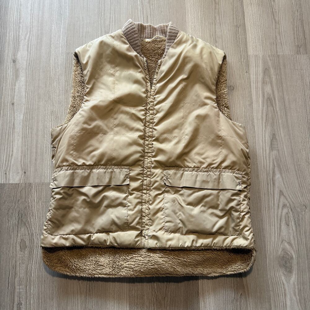 Men's Vintage 80's Tempco Insulated Down Fill Sherpa Lined Beige Vest Sz Medium